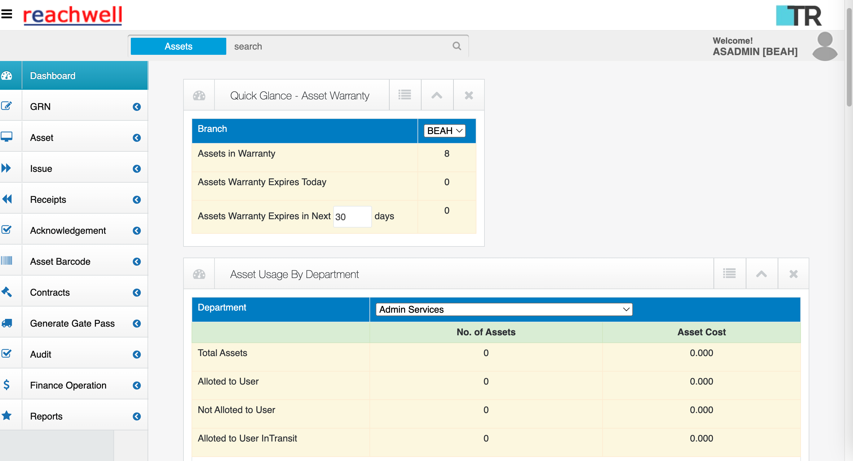 screenshot of Enterprise Asset Management System